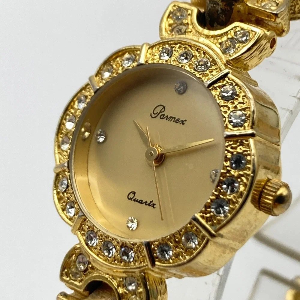 Vintage Parmex Women's Watch Gold Tone 21mm Crystal Bezel & Band New Battery 7